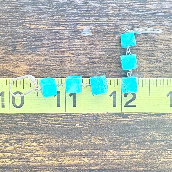 VTG Sterling Silver 925 Cube Turquoise Dangle Earrings Size 1.75" Length - Picture 7 of 8